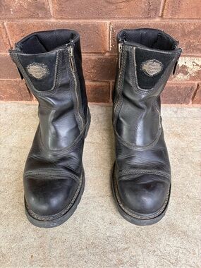 Harley Davidson Men’s Interstate 6" Black Leather Boots Twin Zip 91840 Size 10